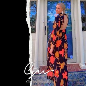 Rixo London x Target Floral Open Back Cascade Ruffle Dress (Size 4) Black/Orange